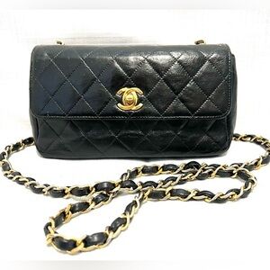 Chanel Quilted Black Chain Quilted Shoulder Cross Body Bag